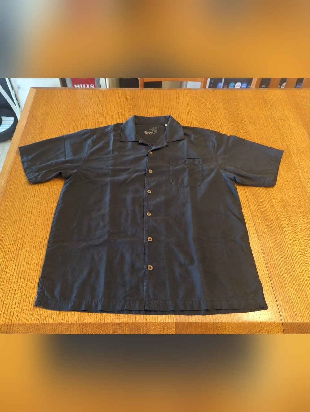 Tommy Bahama │Silk Hawaiian Shirt Black Floral Lightly Raised Design, Button Dow
